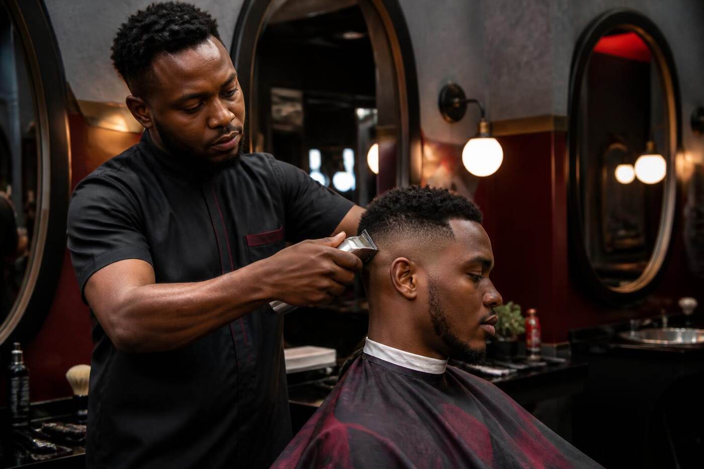 Barbier réalisant un dégradé